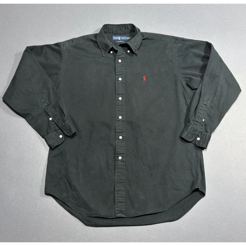 Vtg 90s Ralph Lauren Blake Black Button Down Shirt Large Cotton Red Pony Large